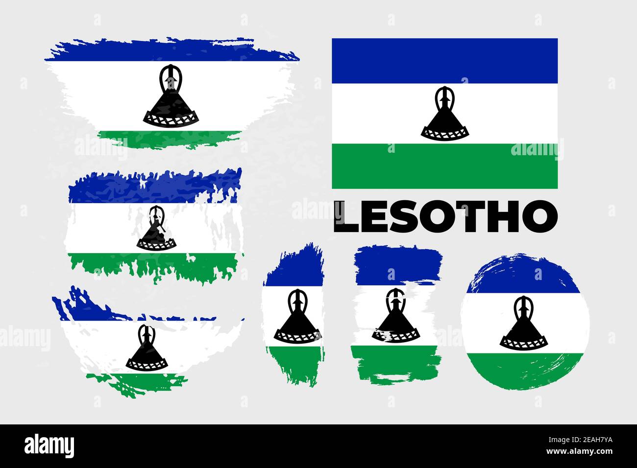 Grunge-artige Flagge von Lesotho auf transparentem Hintergrund. Stock Vektor