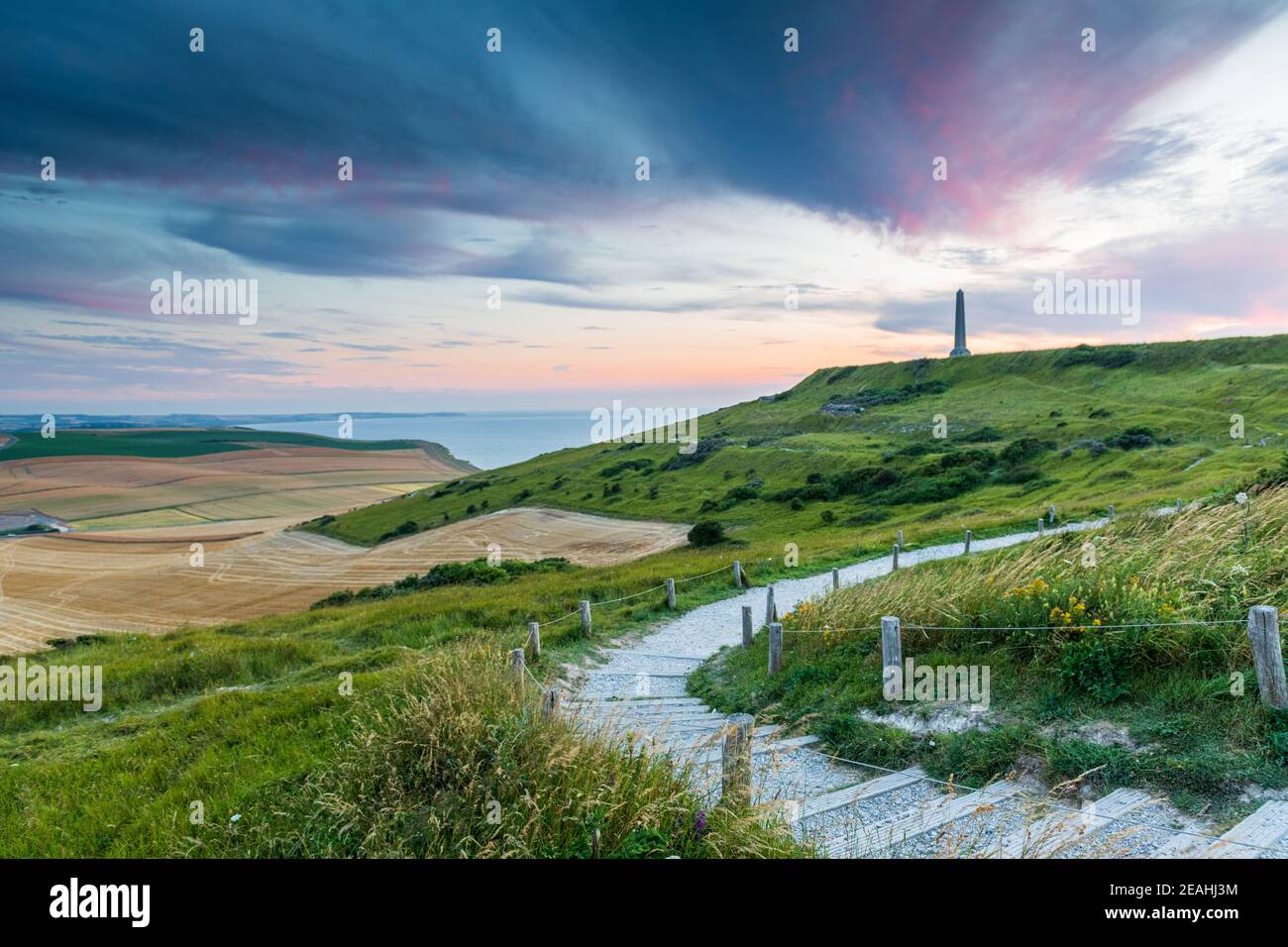 Monument Dover Patrol au Coucher de Soleil, Frankreich, Hauts de France, Cap Blanc-nez Stockfoto