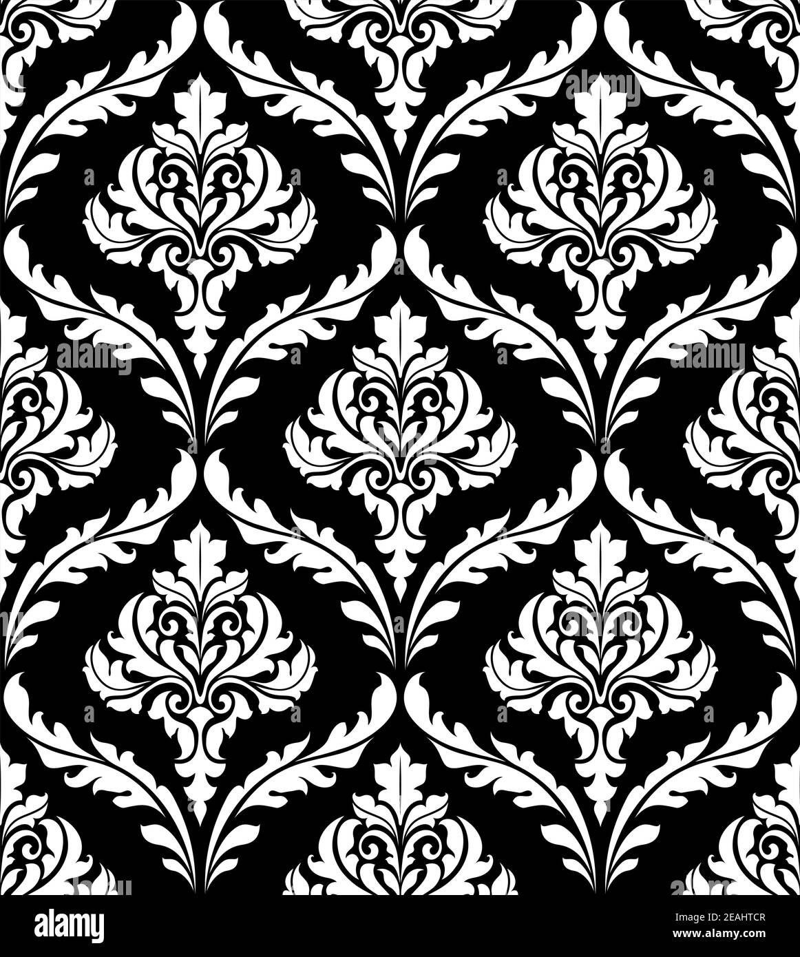 Schweres Arabesque-Design in Schwarz und Weiß mit einer Wiederholung Folieren Motiv in einem nahtlosen Hintergrund Muster geeignet für Tapeten Oder Damast Stil Textil Stock Vektor