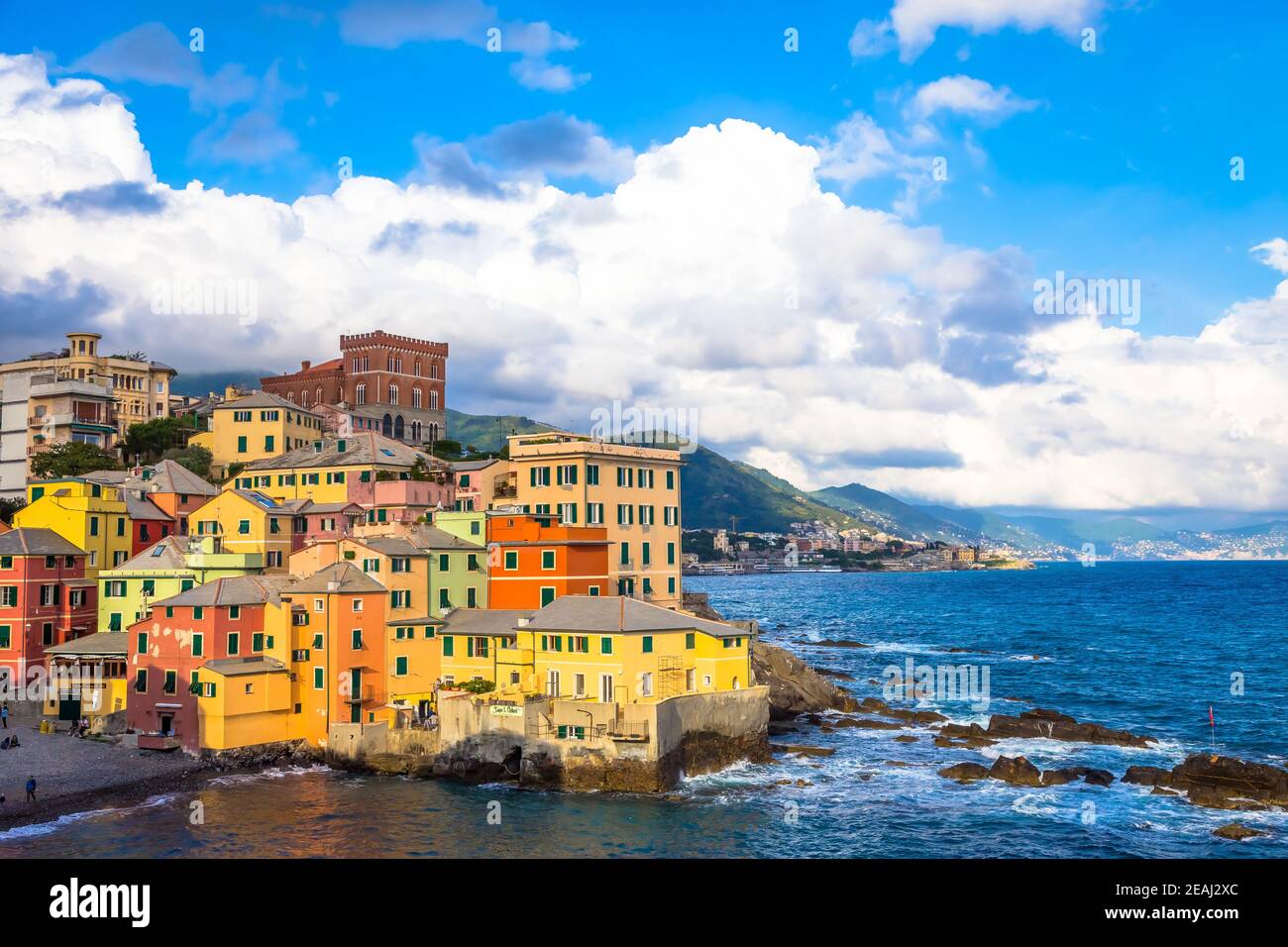 Boccadasse Marina Panorama in Genua, Italien Stockfoto