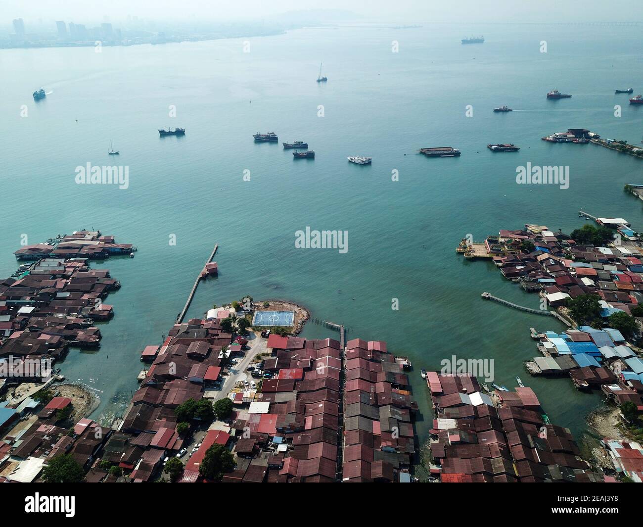 Luftaufnahme Clan Steg, Penang Stockfoto