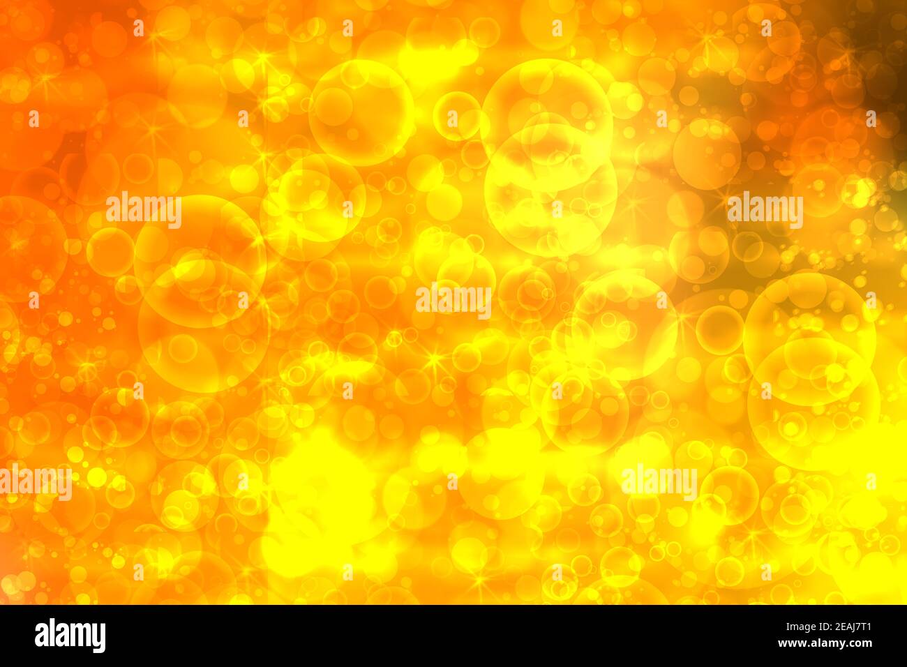 Eine festliche abstrakte zarte golden gelb orange Gradienten Hintergrundstruktur mit Glitzer defokussierten funkeln Bokeh Kreise und Sterne. Kartenkonzept für Happy New Year, Party-Einladung, valentinstag oder andere Feiertage. Stockfoto