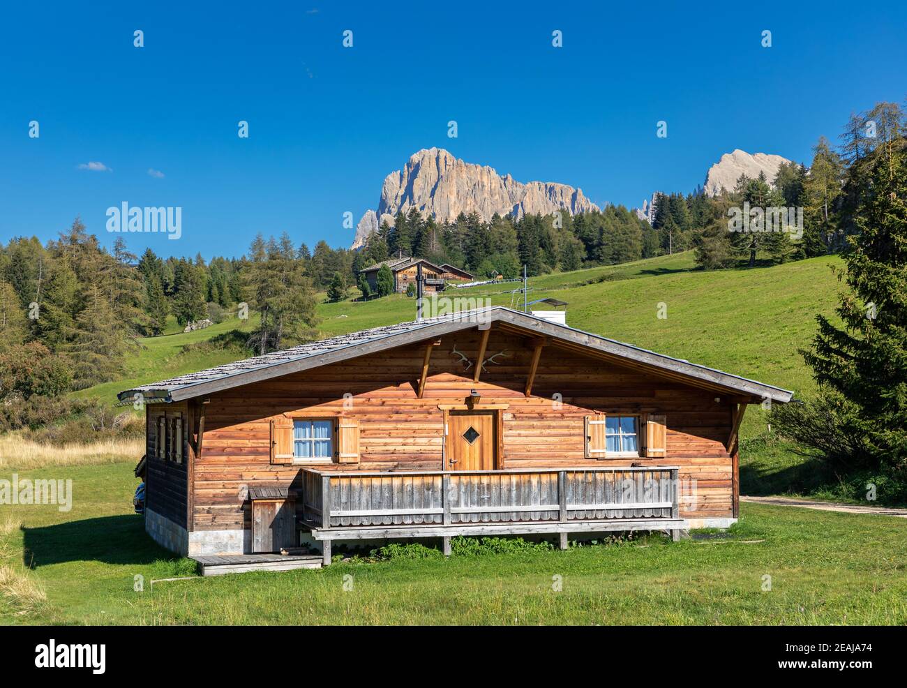 Hütten auf der Seiser Alm, Seiser Alm, Südtirol Stockfoto