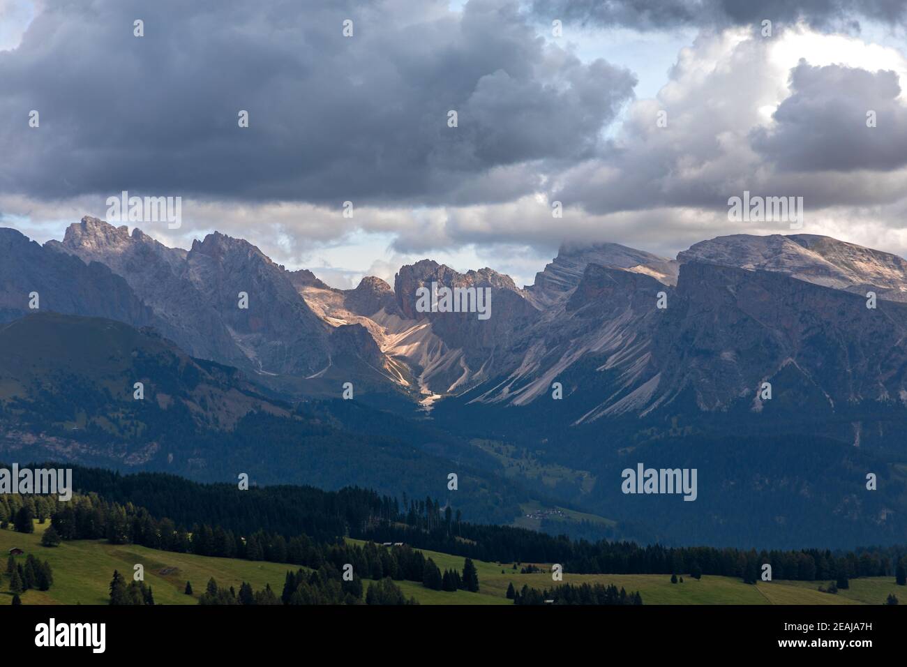 Seiser Alm, Seiser Alm, mit Blick auf die Geisler Berge, Südtirol Stockfoto