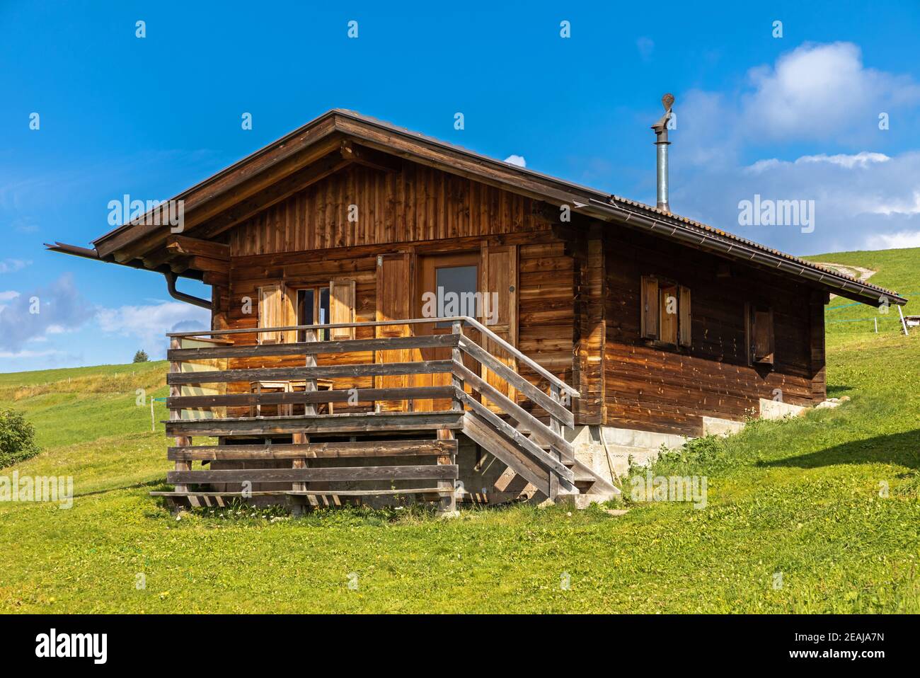 Hütten auf der Seiser Alm, Seiser Alm, Südtirol Stockfoto