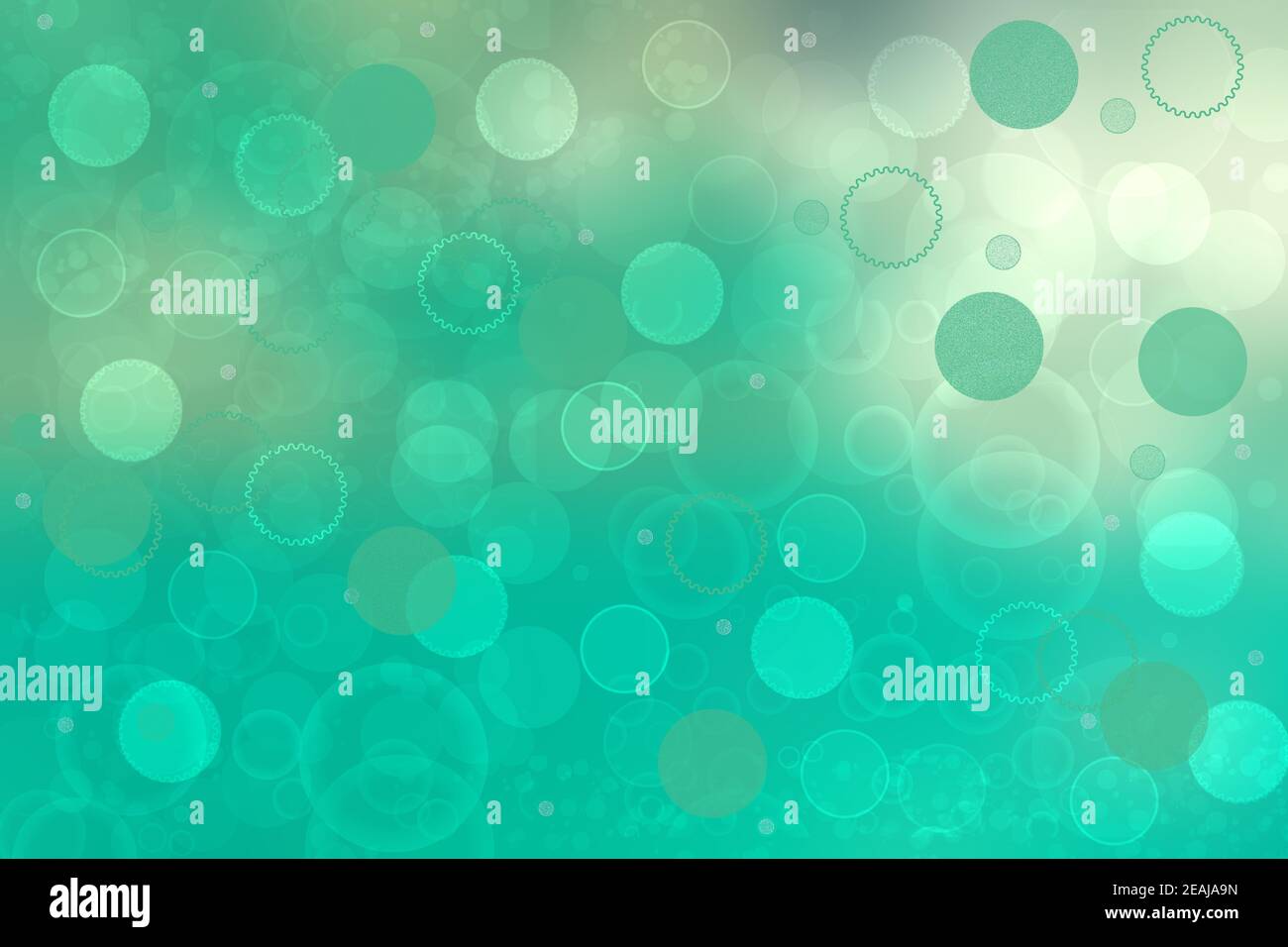 Abstrakter Verlauf türkis hellgrün glänzend verschwommene Hintergrundtextur mit kreisförmigen Bokeh-Lichtern. Schöne Kulisse. Platz für das Design. Stockfoto