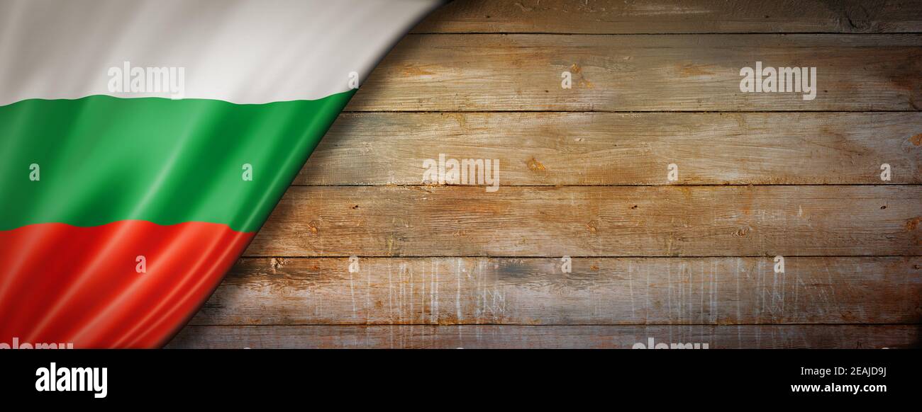 Bulgarische Flagge auf Vintage Holz Wandbanner Stockfoto