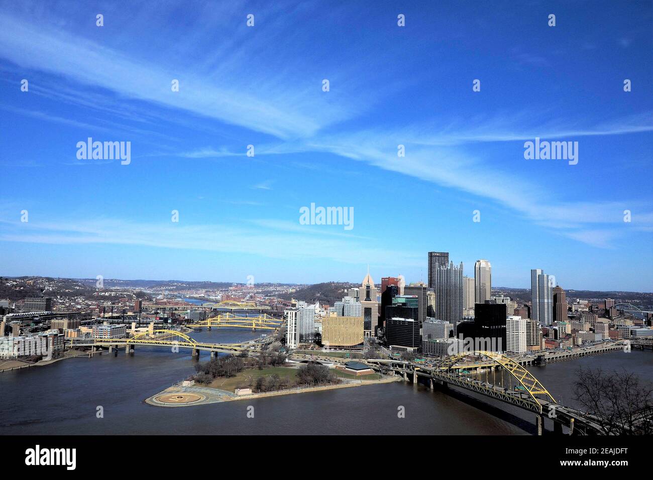 Pittsburgh Downtown von der Duquesne Incline Upper Station aus gesehen Stockfoto