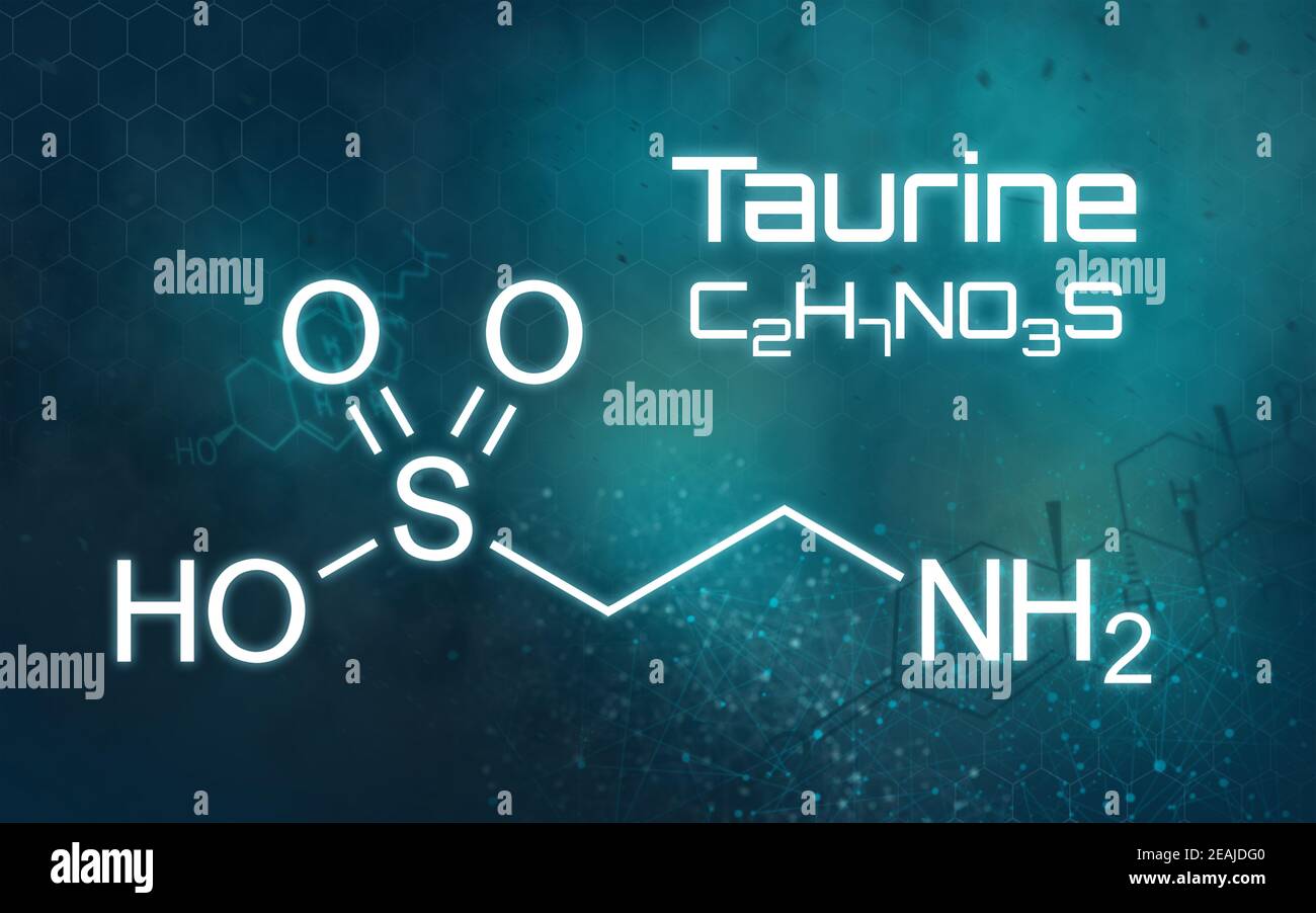 Chemische Formel von Taurin auf einem futuristischen Hintergrund Stockfoto