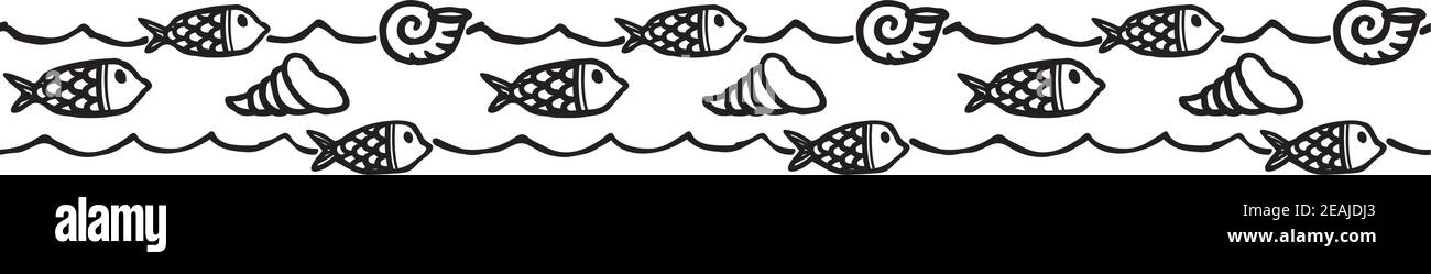 Vektordarstellung von verschiedenen Fischen und Muscheln im Meer. Stock Vektor