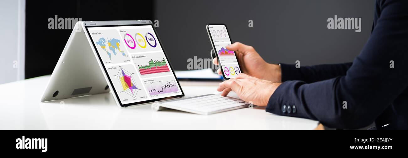 KPI-Geschäftsdaten-Dashboard für prädiktive Analysen Stockfoto