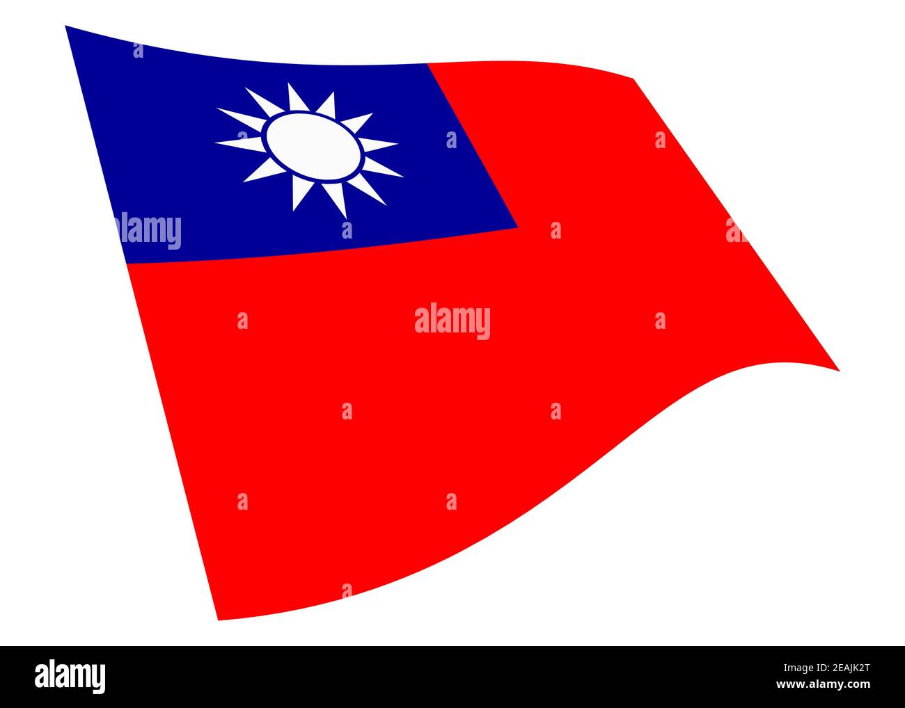 Taiwan winkende Flagge Grafik isoliert auf weiß mit Beschneidungspfad 3d-Illustration Stockfoto