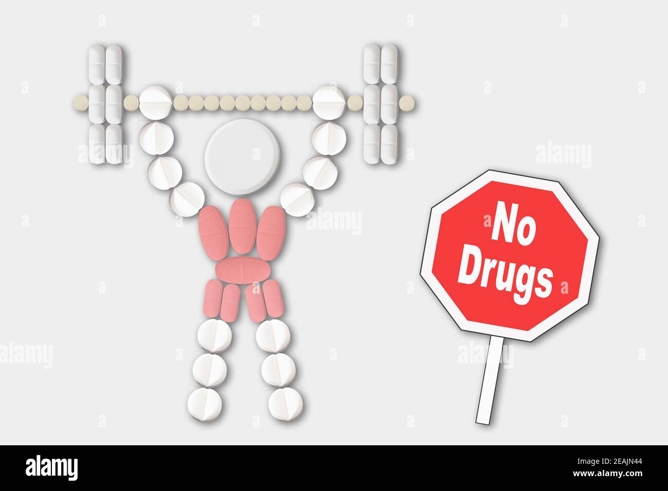 Anti-Doping, keine Drogen, Sport und Pillen Stockfoto