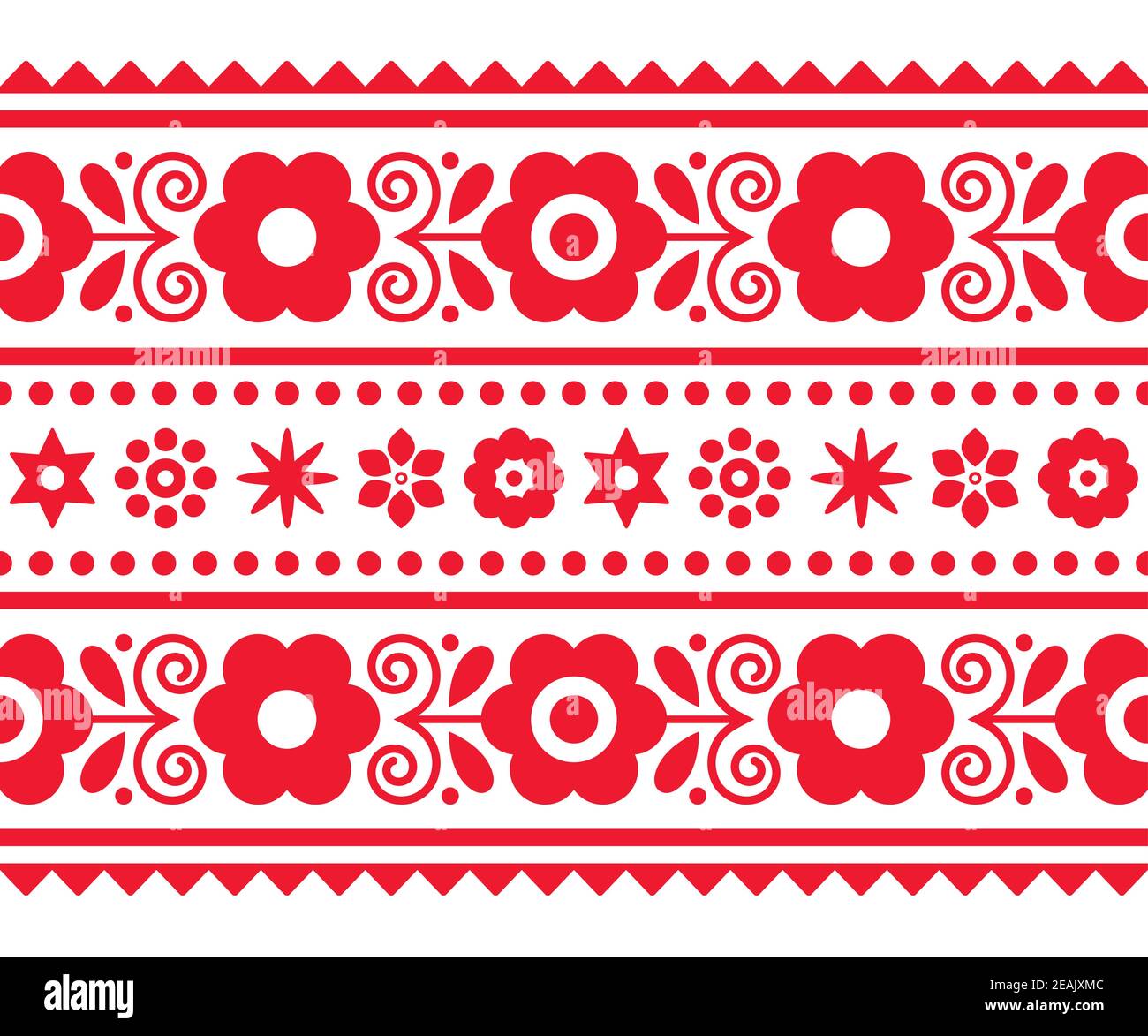 Polnische Volkskunst Vektor lange vertikale nahtlose Textil oder Gruß Kartenmuster mit Blumenmotiv - Lachy Sadeckie Stock Vektor