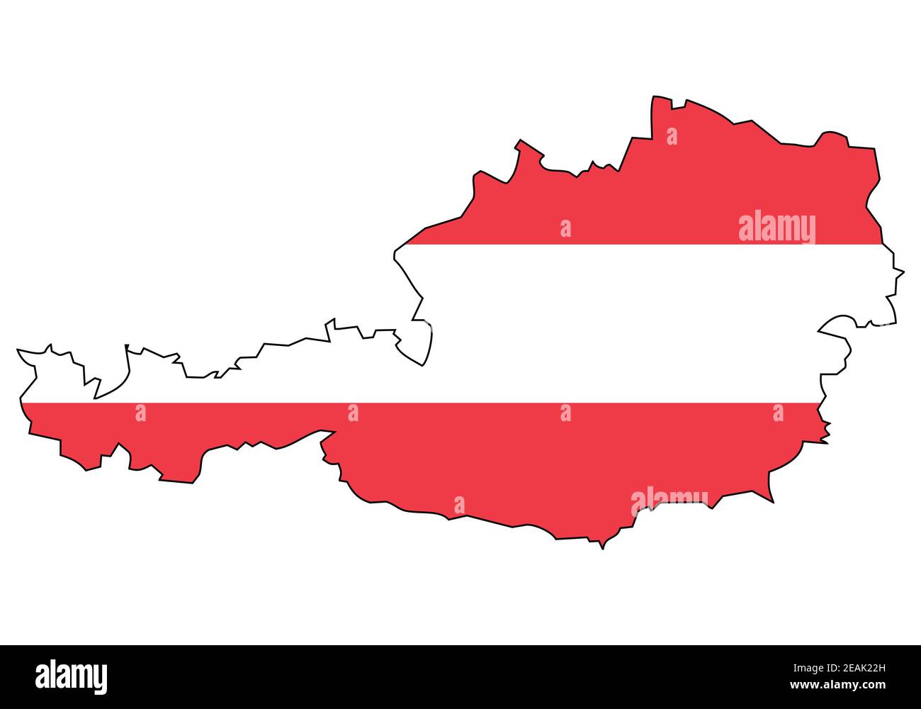 Österreich Karte mit Flagge - Umriss eines Staates mit Nationalflagge, weißer Hintergrund, Vektor Stock Vektor