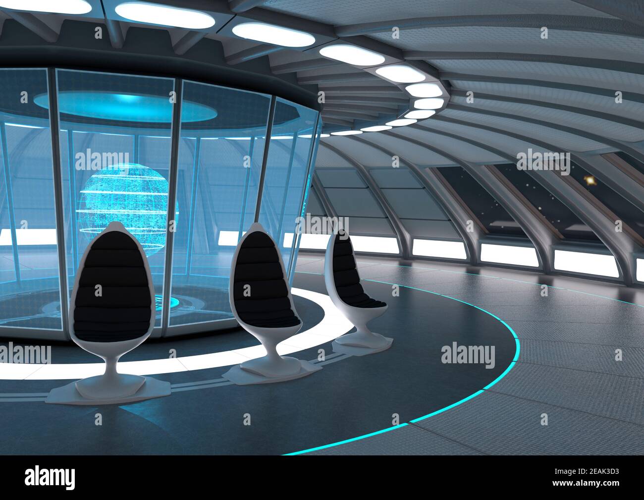 3D Rendering Science Fiction Panorama Room Stockfoto