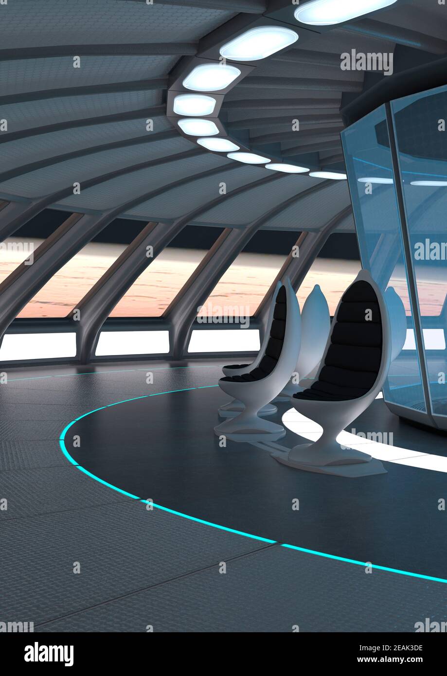 3D Rendering Science Fiction Panorama Room Stockfoto