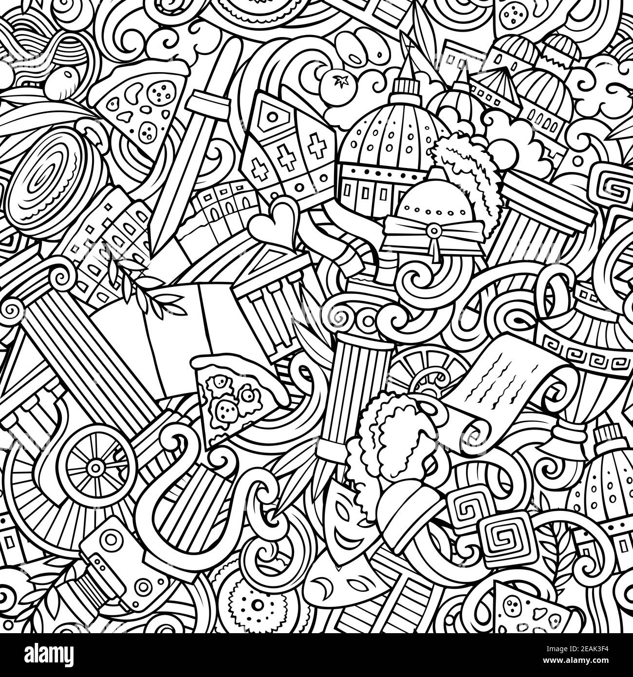 Cartoon Doodles Italien nahtlose Muster. Stock Vektor