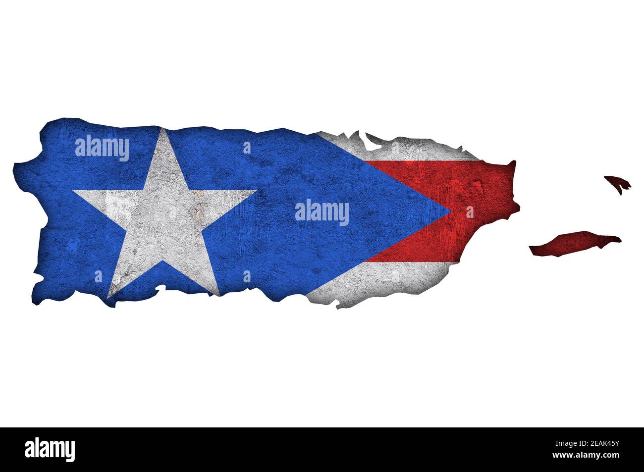 Karte und Flagge von Puerto Rico auf verwittertem Beton Stockfoto