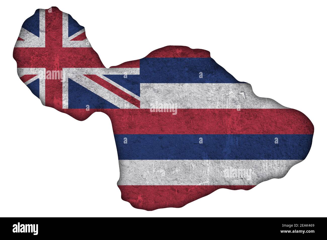Karte und Flagge von Maui auf verwittertem Beton Stockfoto