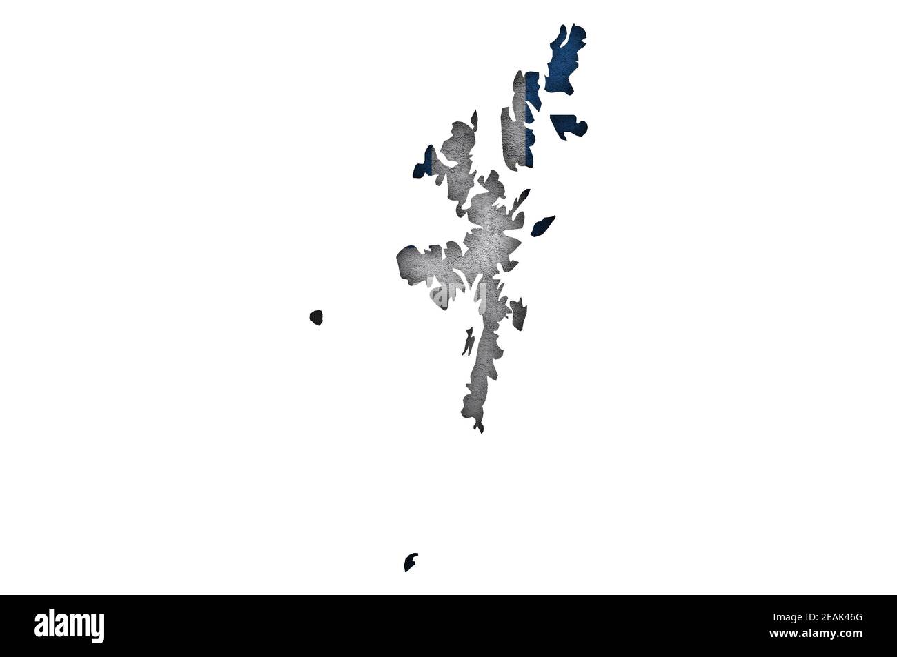 Karte und Flagge der Shetland Inseln auf verwittertem Beton Stockfoto