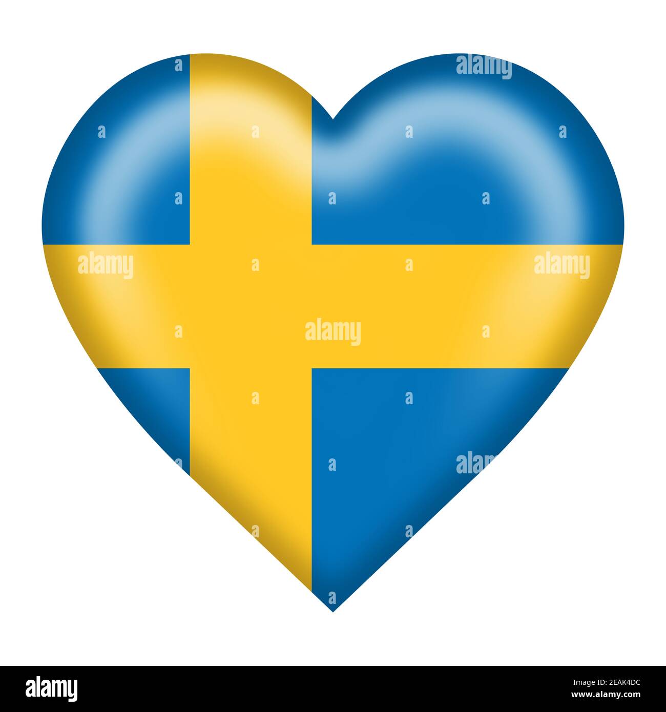 Schweden Flagge Herz-Taste isoliert auf weiß mit Clipping-Pfad 3d-Illustration Stockfoto