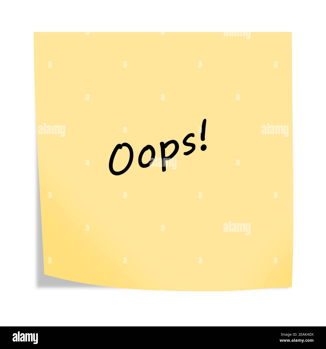 oops 3d Illustration Post Note Erinnerung auf weiß mit Clipping Pfad Stockfoto