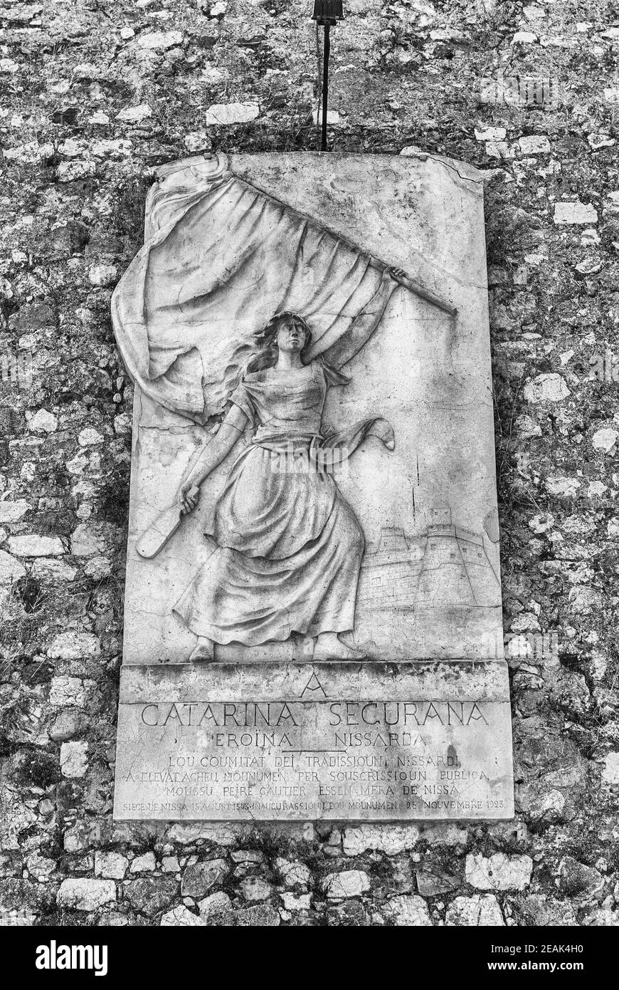 Denkmal im Flachrelief für Catherine SÃ©gurane, Nizza, Cote d'Azur, Frankreich Stockfoto