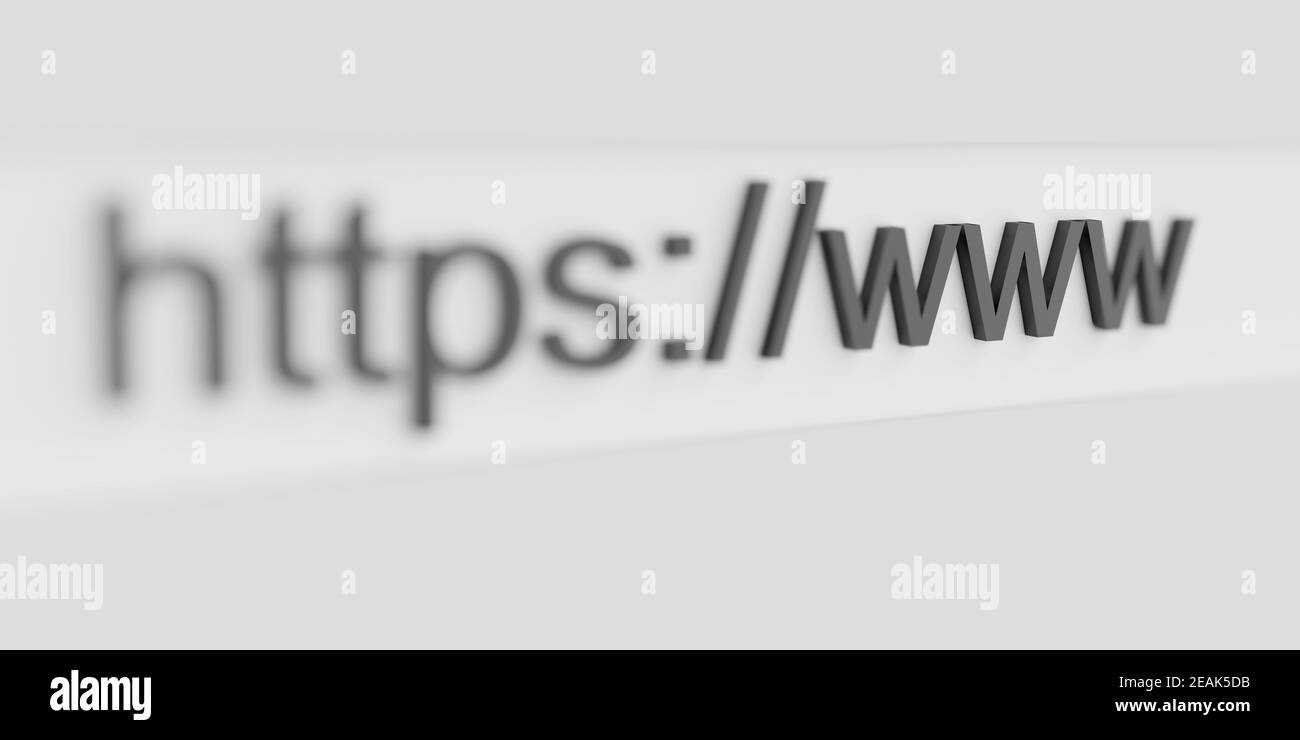 Internet Web-Adresse https www in der Suchleiste des Browsers im Fokus. 3D Rendern Stockfoto