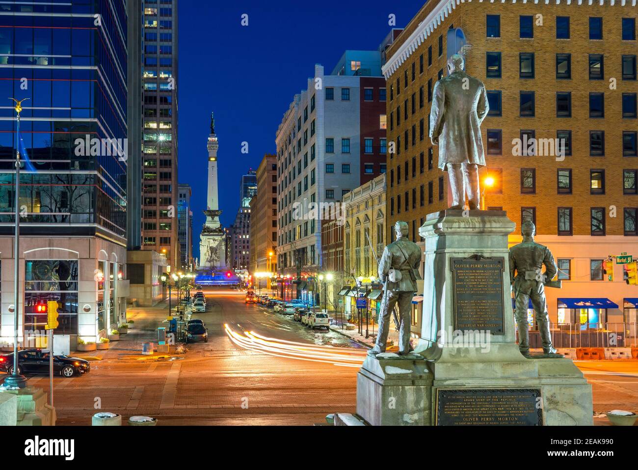 Downtown Indianapolis Skyline bei Dämmerung Stockfoto