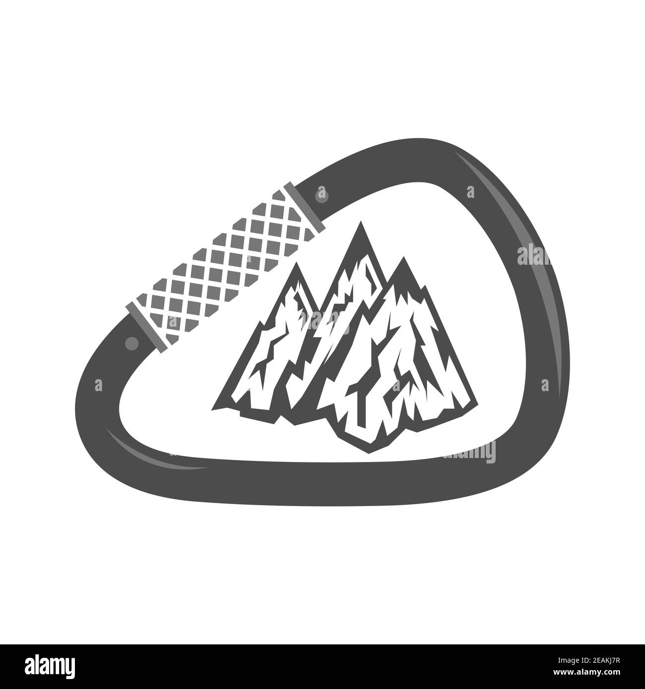 Metallkarabiner-Symbol auf weißem Hintergrund isoliert. Sicherheitshaken Stockfoto