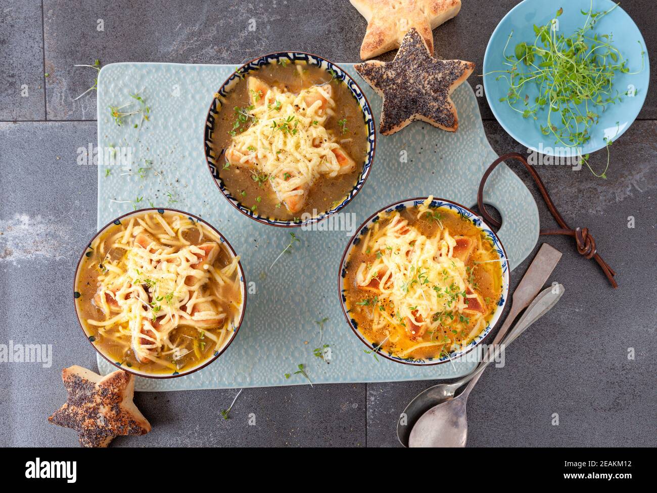 Französische Zwiebelsuppe Stockfoto