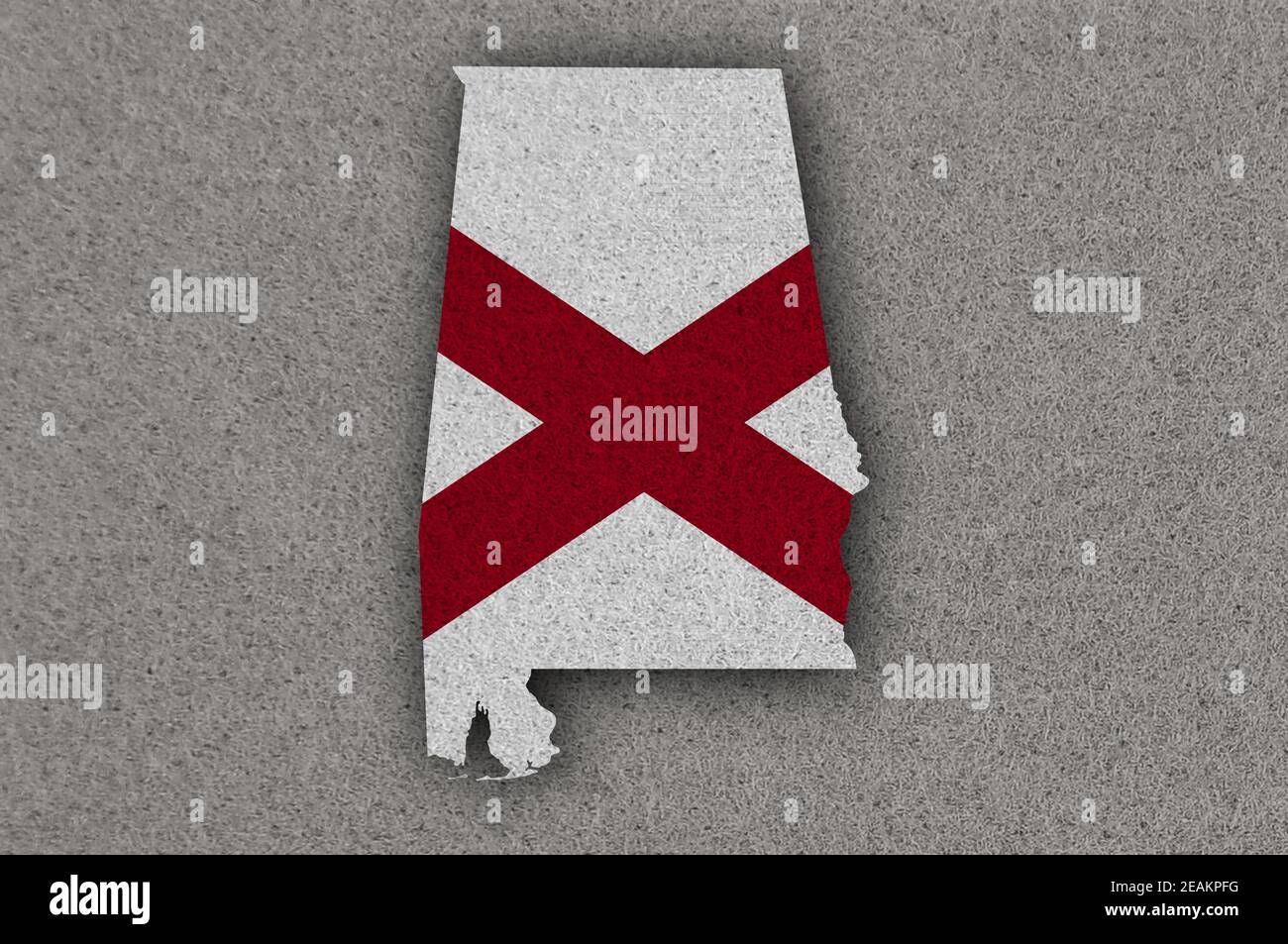 Karte und Flagge von Alabama auf Felt Stockfoto