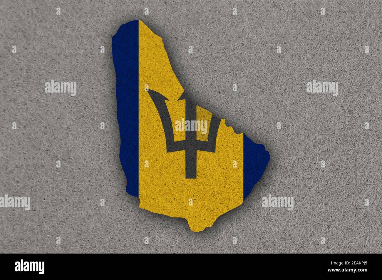 Karte und Flagge von Barbados auf Filz Stockfoto