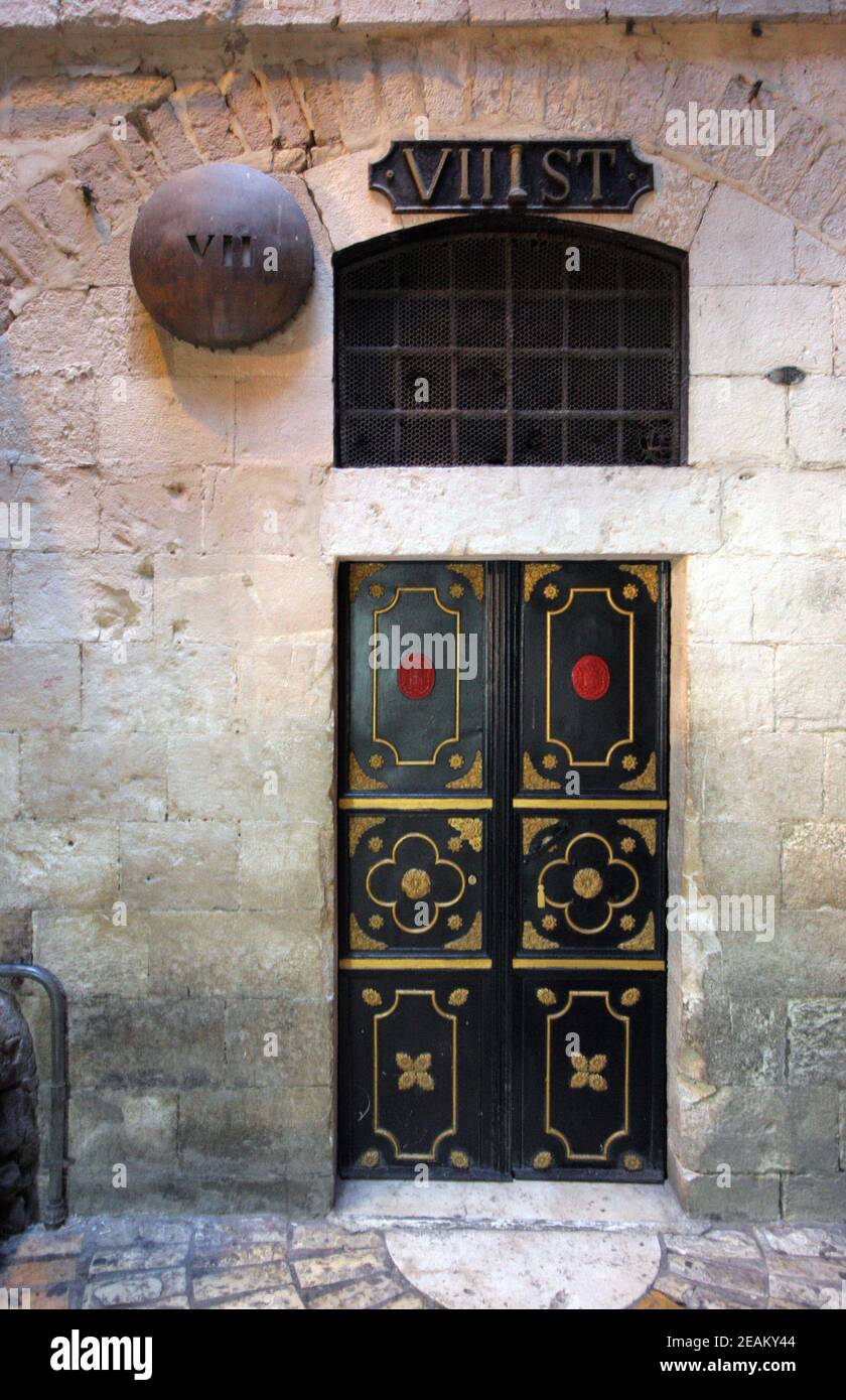 Via Dolorosa, 7th Stationen des Kreuzes in Jerusalem, Israel Stockfoto