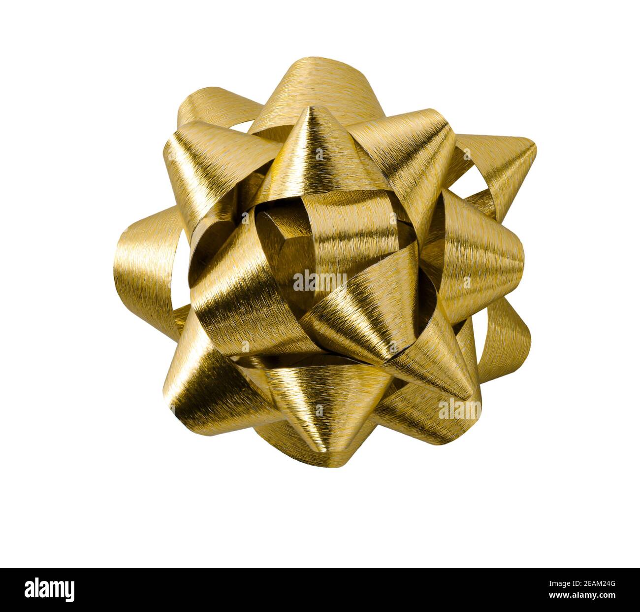 Goldenes Geschenk Schleife Band isoliert auf weißem Hintergrund. Stockfoto