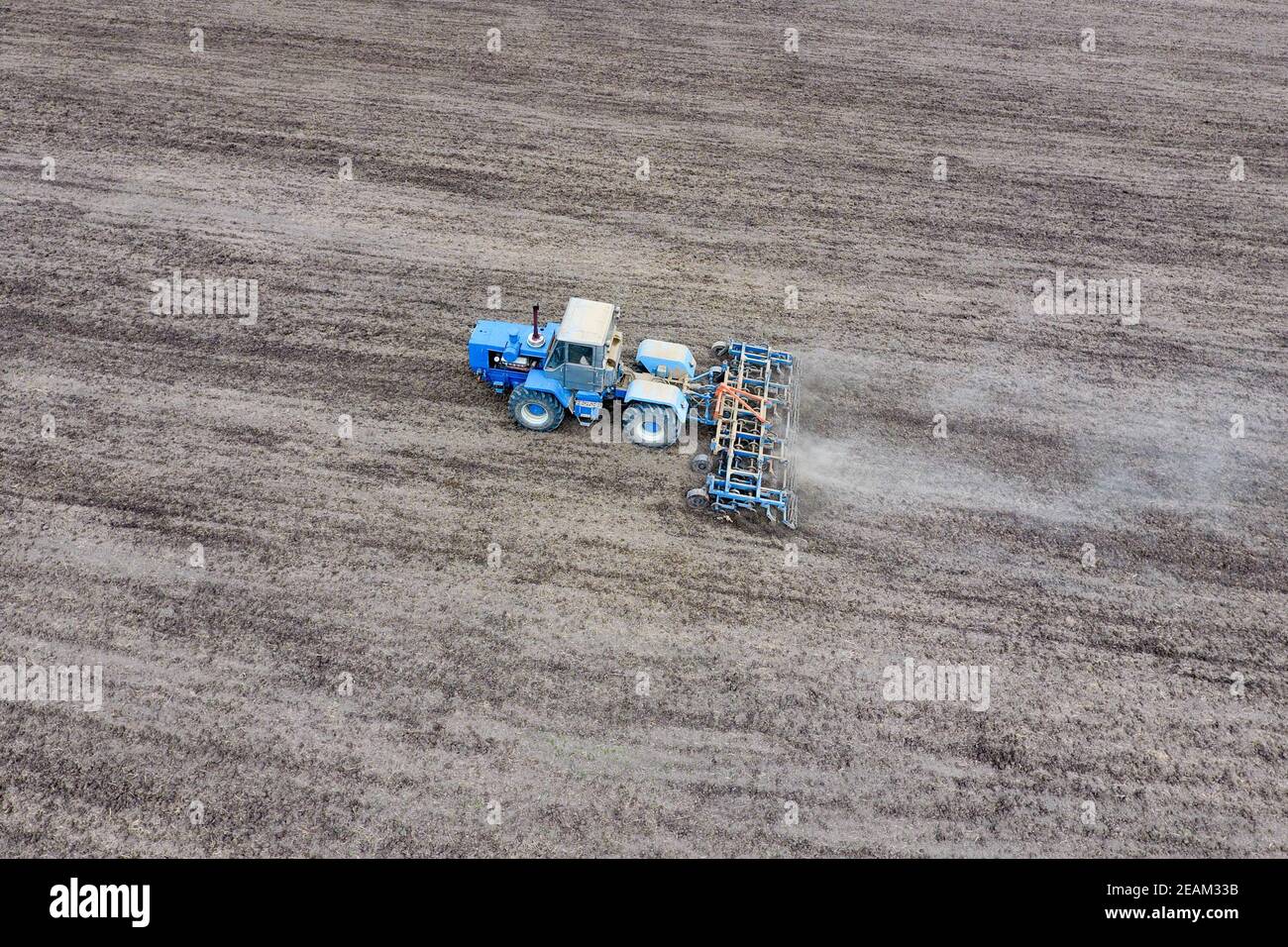 Anbau des Bodens für die Aussaat von Getreide. Traktor Pflügen des Bodens auf dem Feld Stockfoto