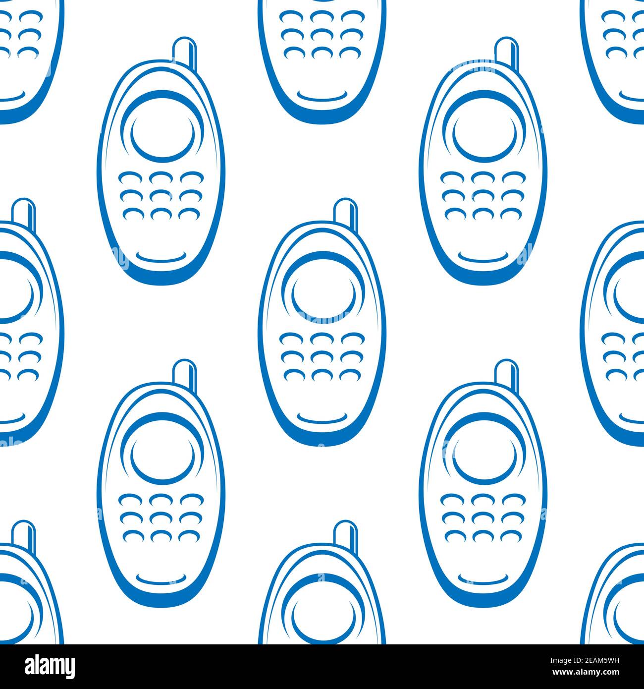 Nahtlose Hintergrund Muster eines Retro-Handy mit einem Hervorstehende Antenne in einer Wiederholung Doodle Skizze Motiv im Quadrat Format Stock Vektor