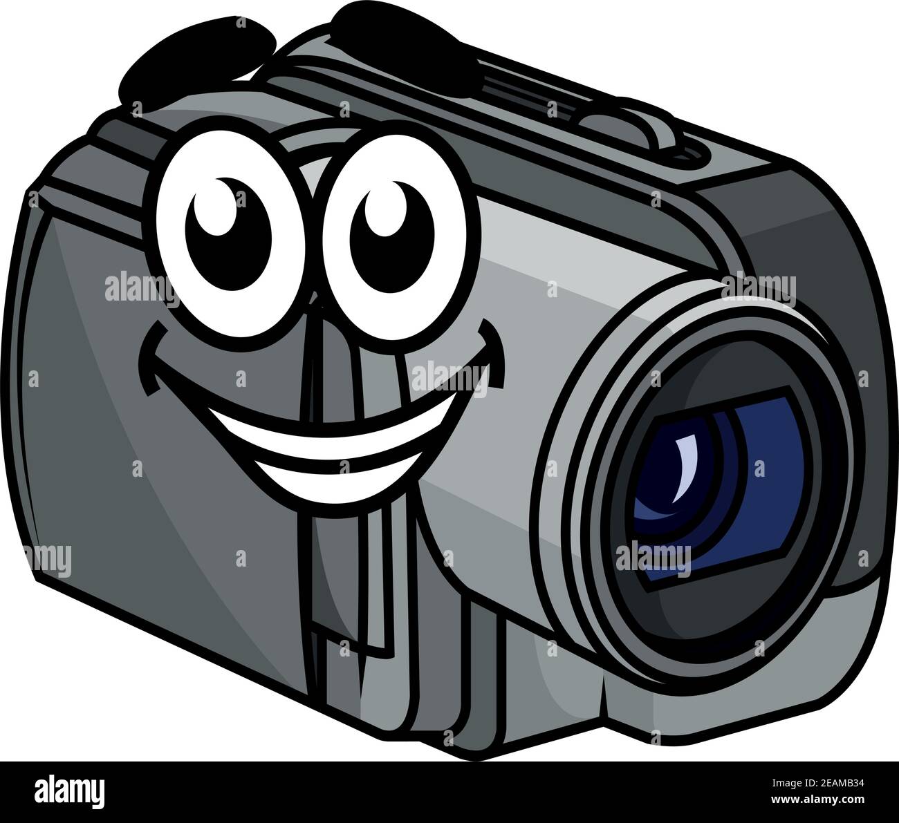 Happy farbige Cartoon-Videokamera mit niedlichen Isoliert auf weißem Hintergrund Stock-Vektorgrafik -