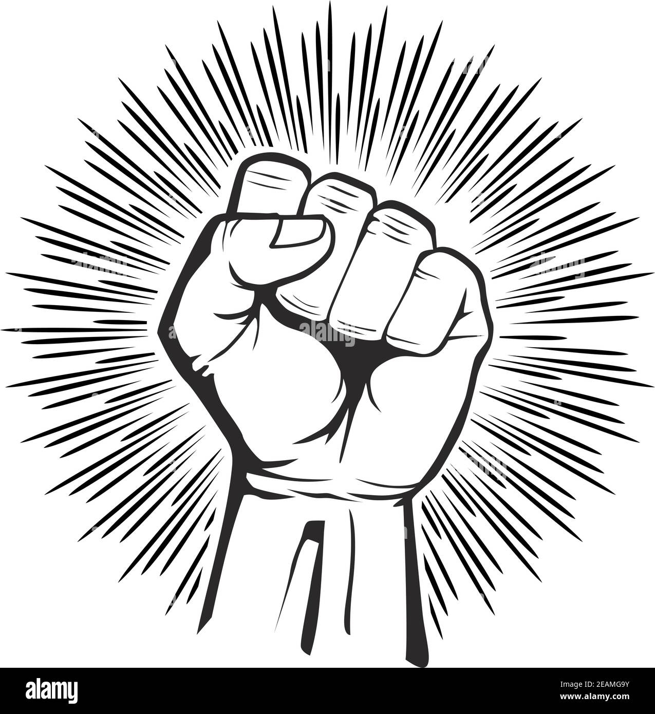 Erhobene Hand mit geballter Faust. Protestsymbol. Flaches Design, Vektor auf transparentem Hintergrund Stock Vektor