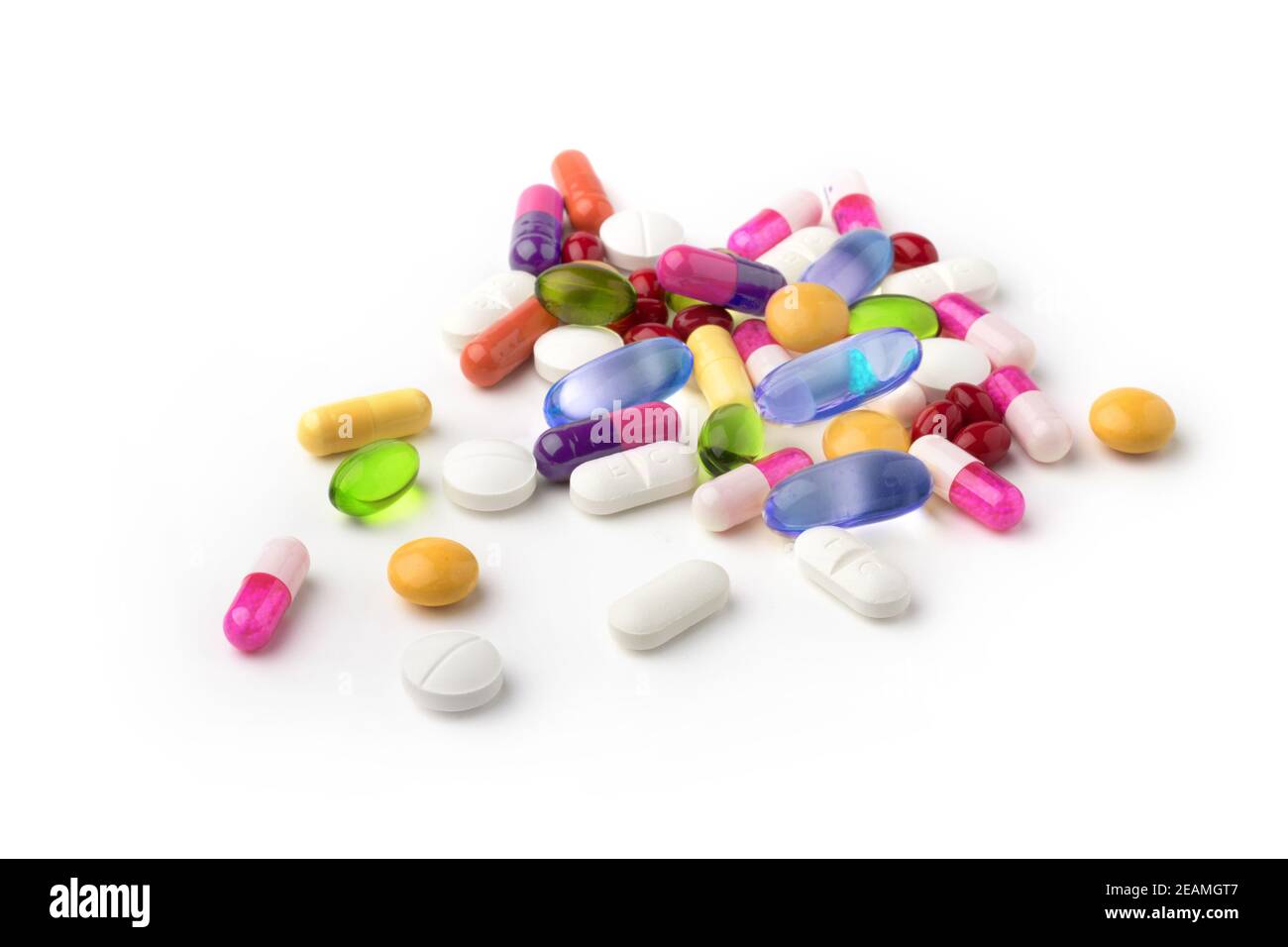 Medikamente auf weißem Hintergrund Stockfoto