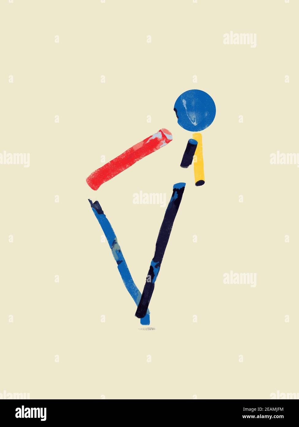 Ausgewogene Formen und abstrakte Formen mit Primärfarben. Abstrakte Moderne Malerei mit Volumen. Bauhaus und Kandinsky Vibe. Für Print und Poster. Stockfoto