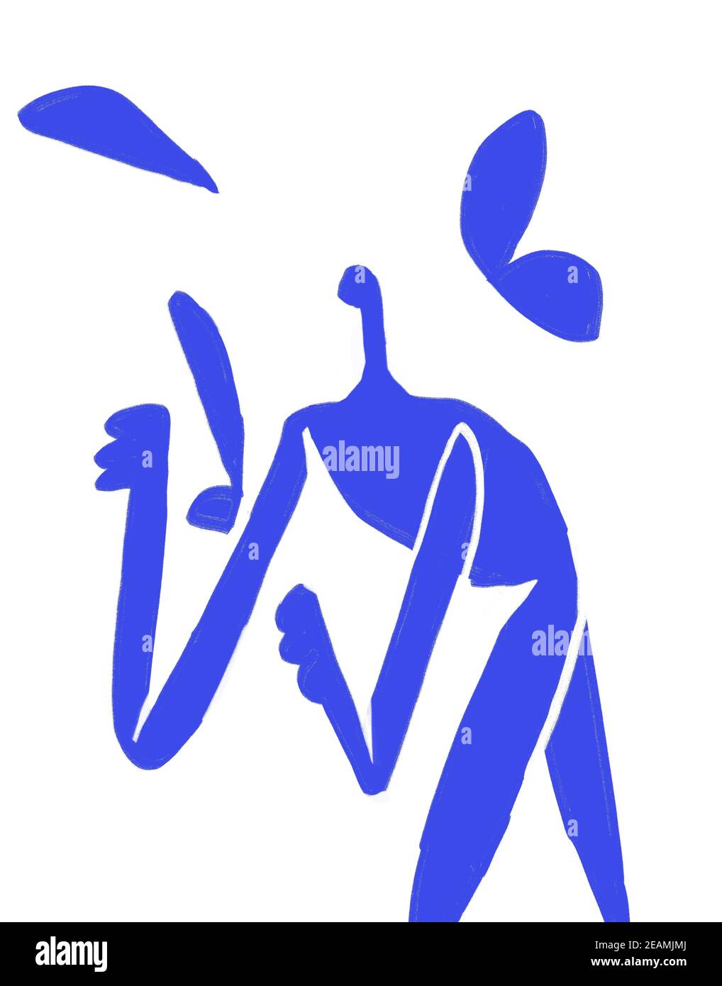 Blaue Körperfigur Form, moderne und abstrakte Form für Druck. Trendy Poster und Print. henri Matisse Stil Kunst. Isoliert auf weiß Stockfoto