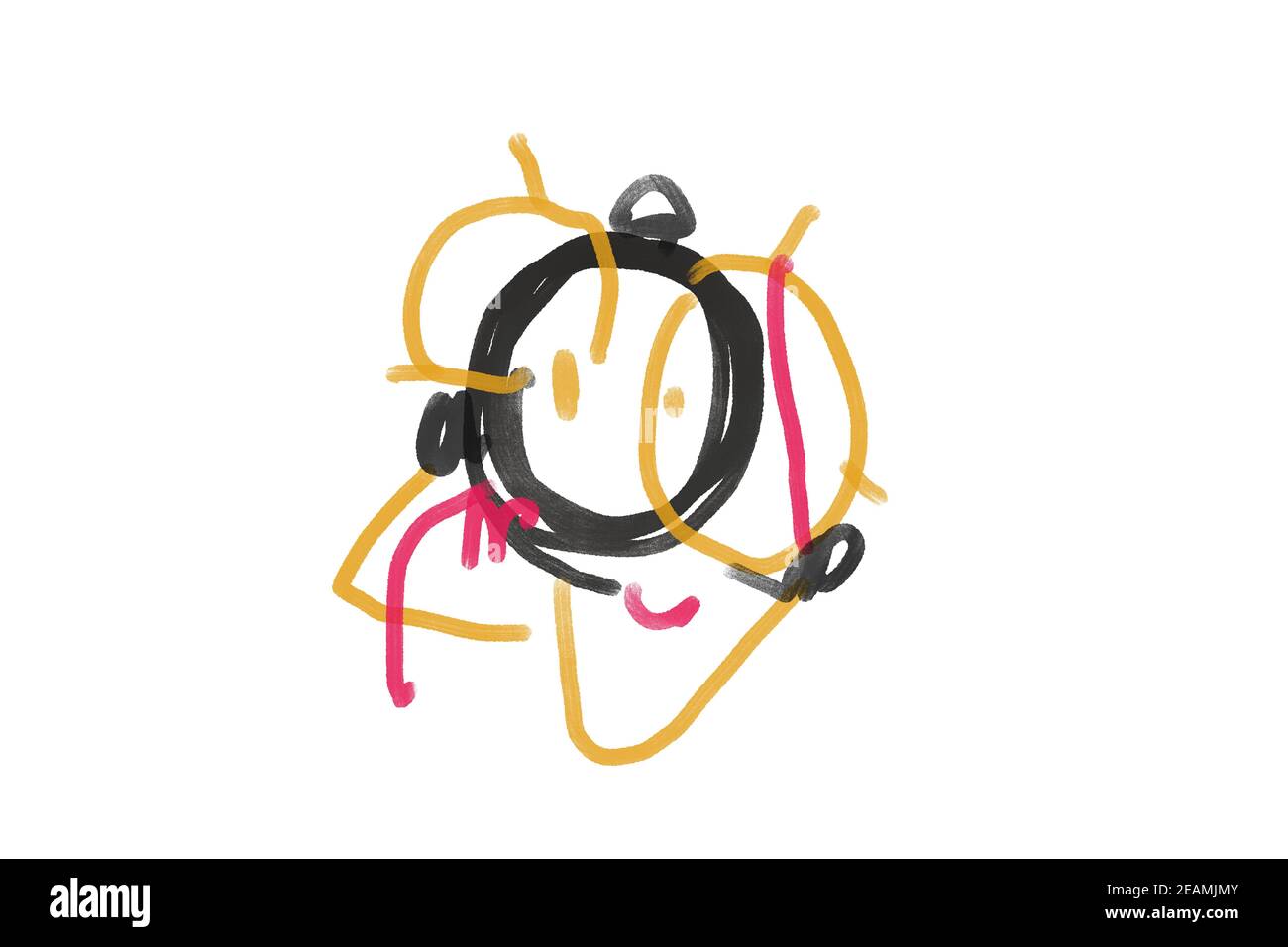 Minimalistische Kunst mit abstrakten gelben Kreis und schwarz. Malen von Form und Linie. Moderne und trendige Illustration. Für Print und Poster und Wandkunst Stockfoto