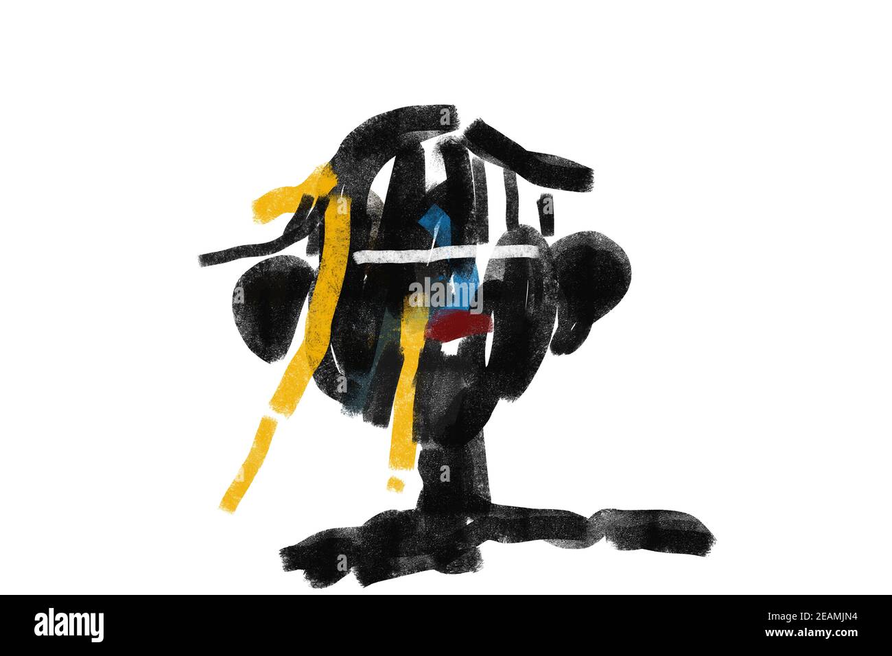 Black Expressionism Art Portrait. Minimalistische und moderne Malerei. Basquiat Vibe Illustration für Print und Poster. Isoliert auf Weiß. Stockfoto