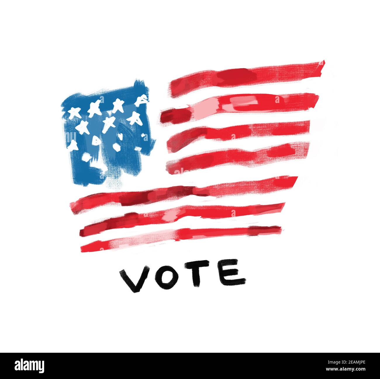 Amerikanische Flagge raue Malerei mit Erwähnung Stimme. Hand gezeichnet und Malerei kritzeln . isoliert auf weiß Stockfoto