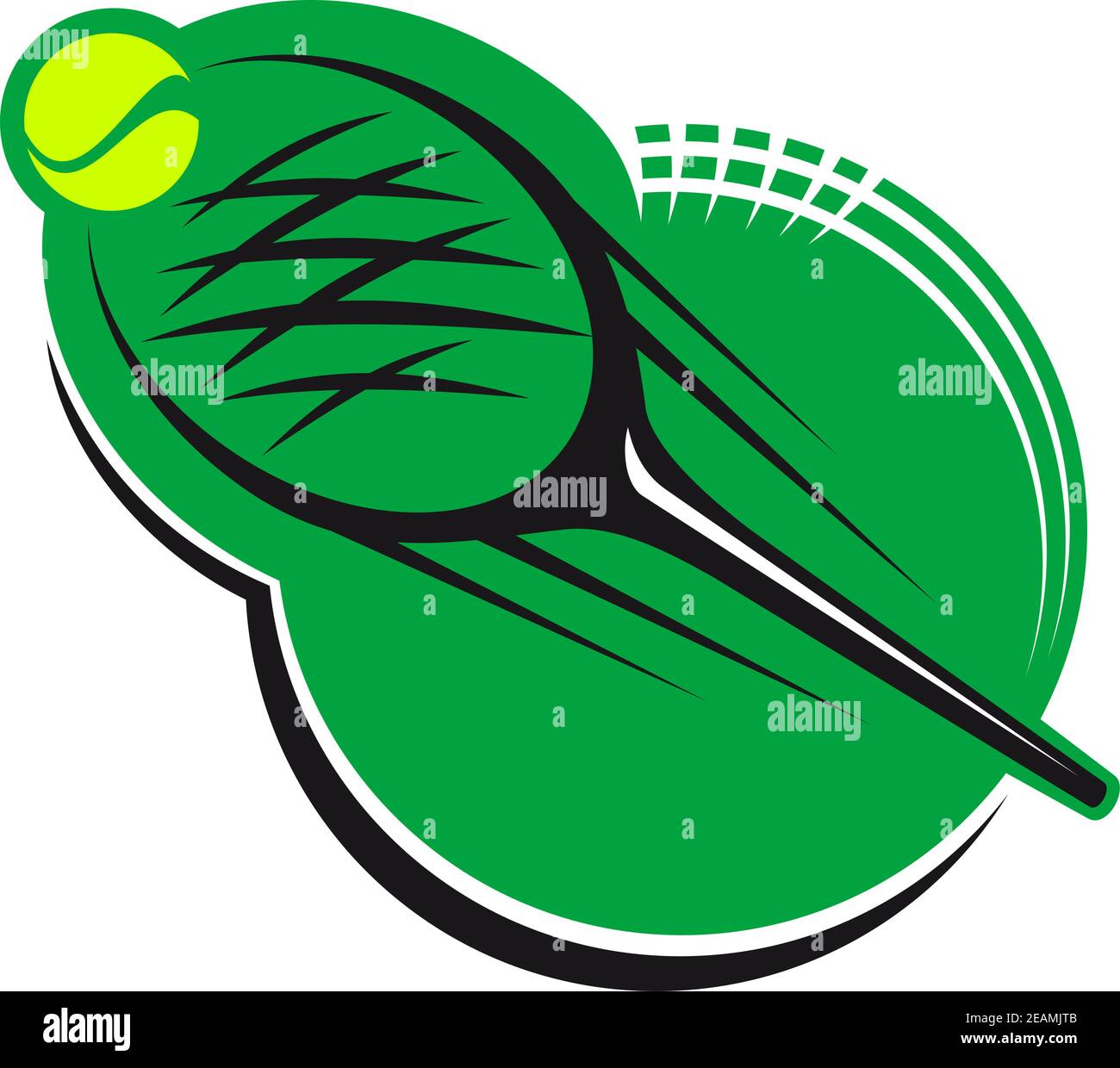 Tennisschläger trifft einen gelben Ball mit Bewegungsspur - Geeignet für Sport-Emblem oder Symbol-Design Stock Vektor