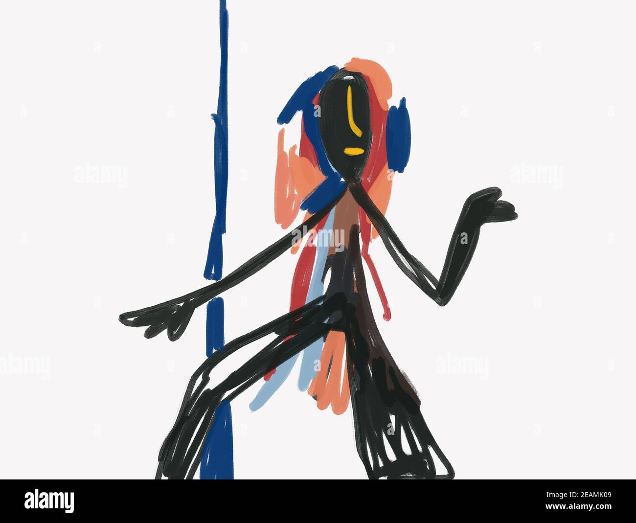 Afrikanische Statue Mit Figur. Expressionismus Malerei mit Basquiat Vibe. Kunst für Druck, Poster und Leinwand Stockfoto