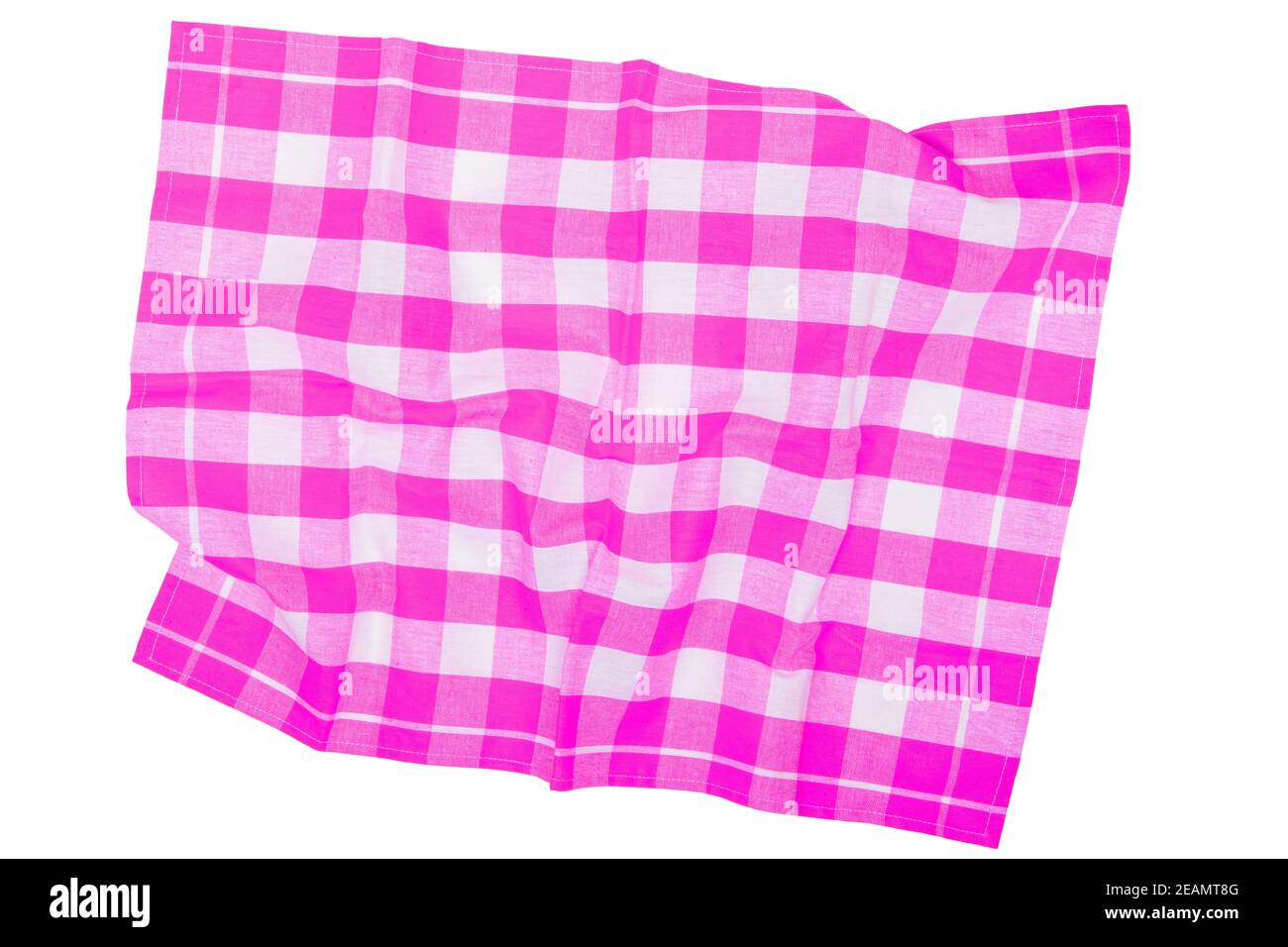 Handtücher isoliert. Nahaufnahme von rosa und weiß karierten Serviette oder Picknick-Tischdecke Textur isoliert auf weißem Hintergrund. Küchentuch. Stockfoto