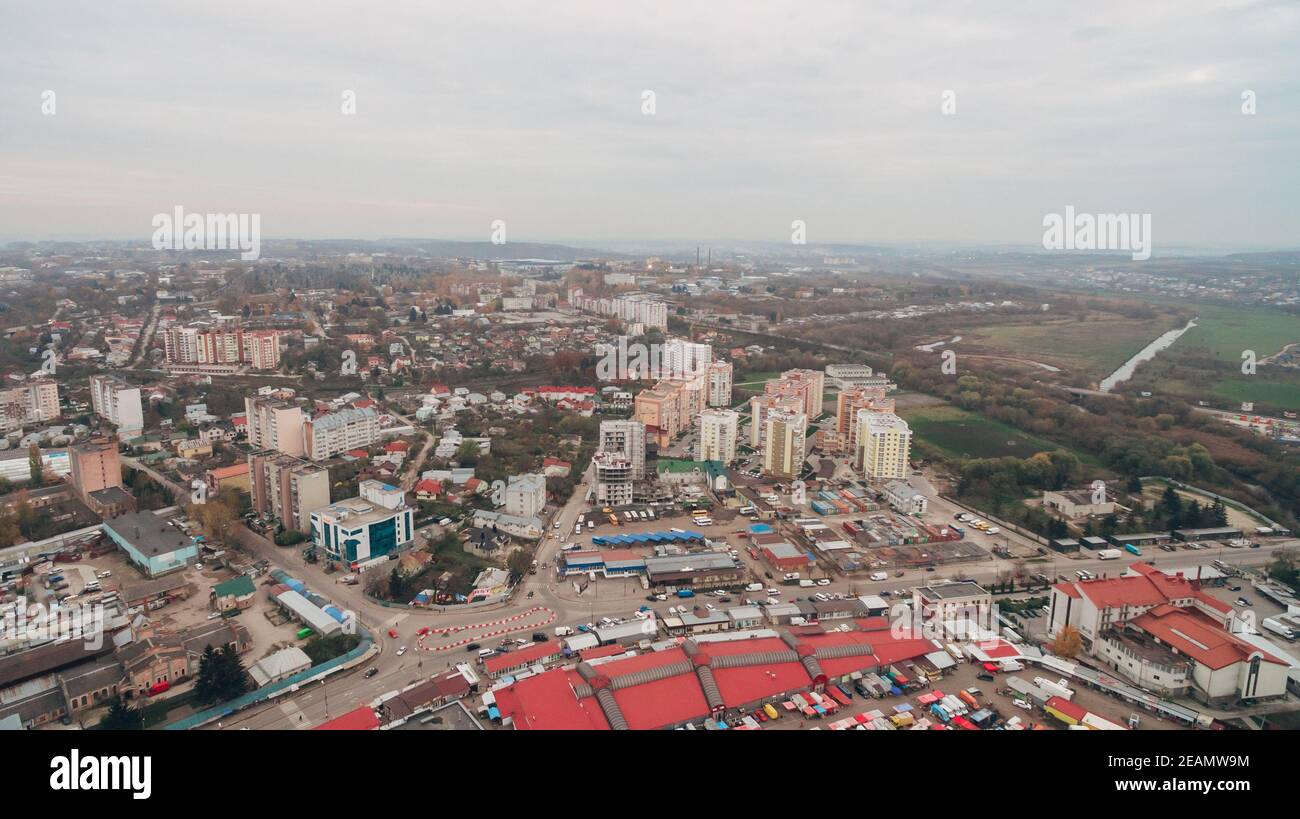 Luftaufnahme des neuen Microdistrikts in der Stadt Stockfoto
